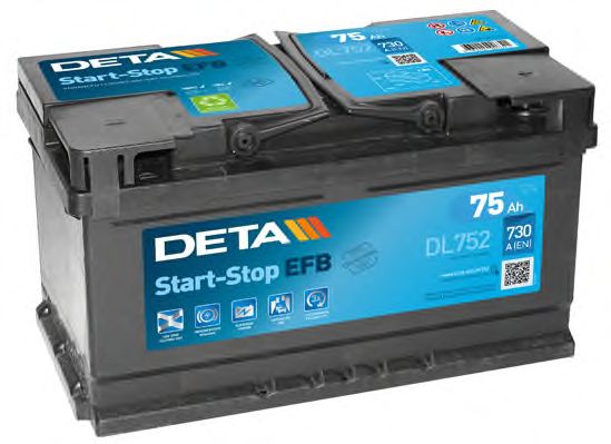 Deta EFB DL752 (75 A/h), 730A R+