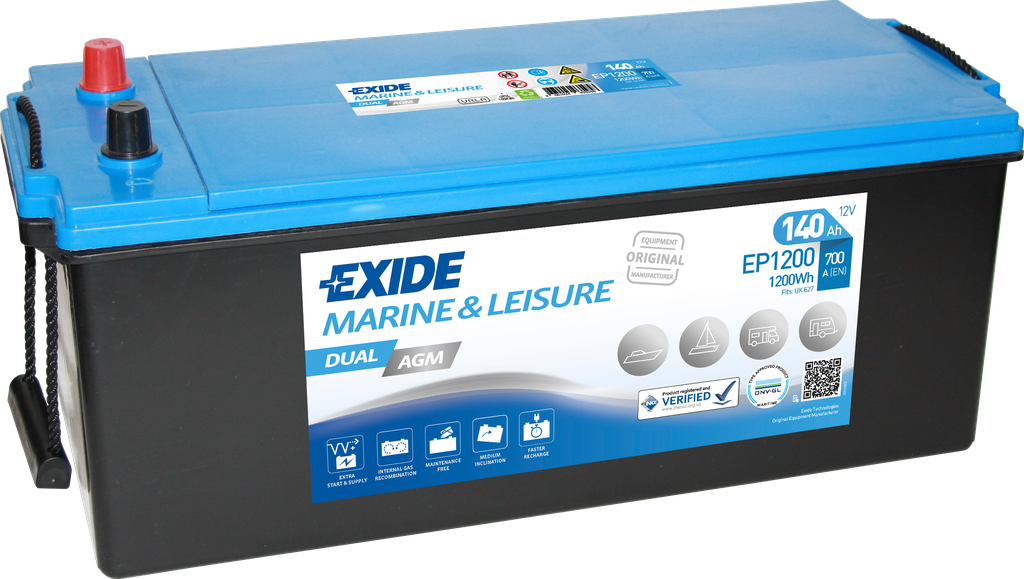 EXIDE DUAL AGM EP1200 (140 A/h) 1200WH, 700A L+