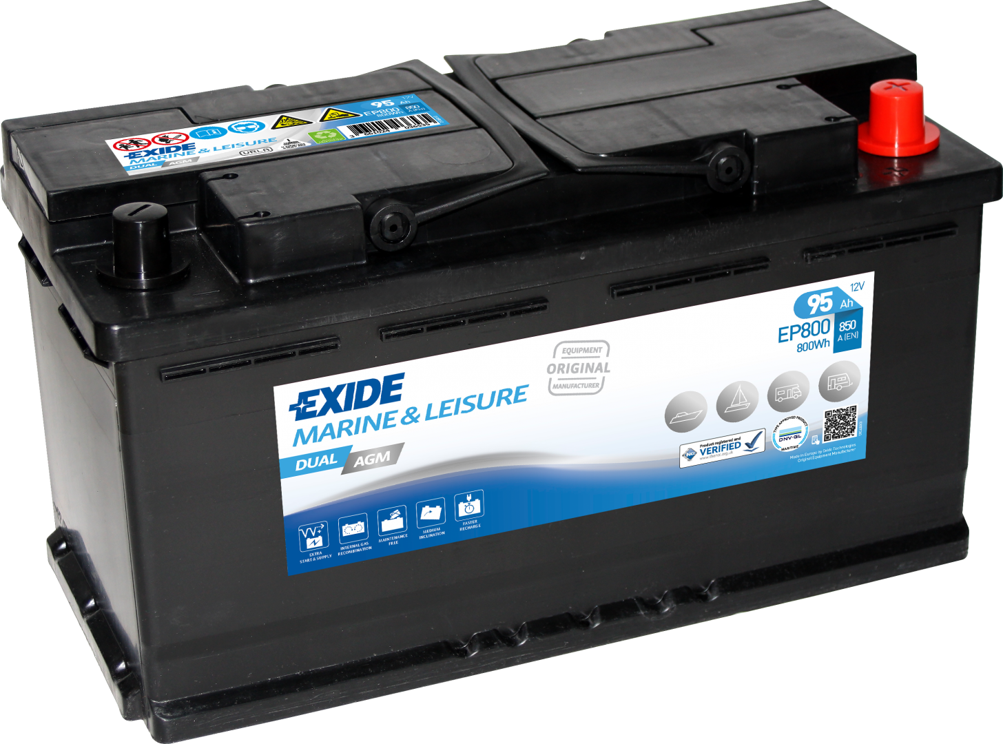 Exide Dual AGM EP800 (95 A/h), 800Wh, 850A