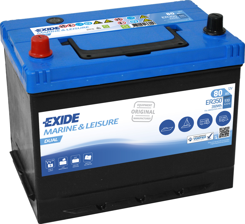 Exide Dual ER350 (80 A/h) 350WH, 510A L+