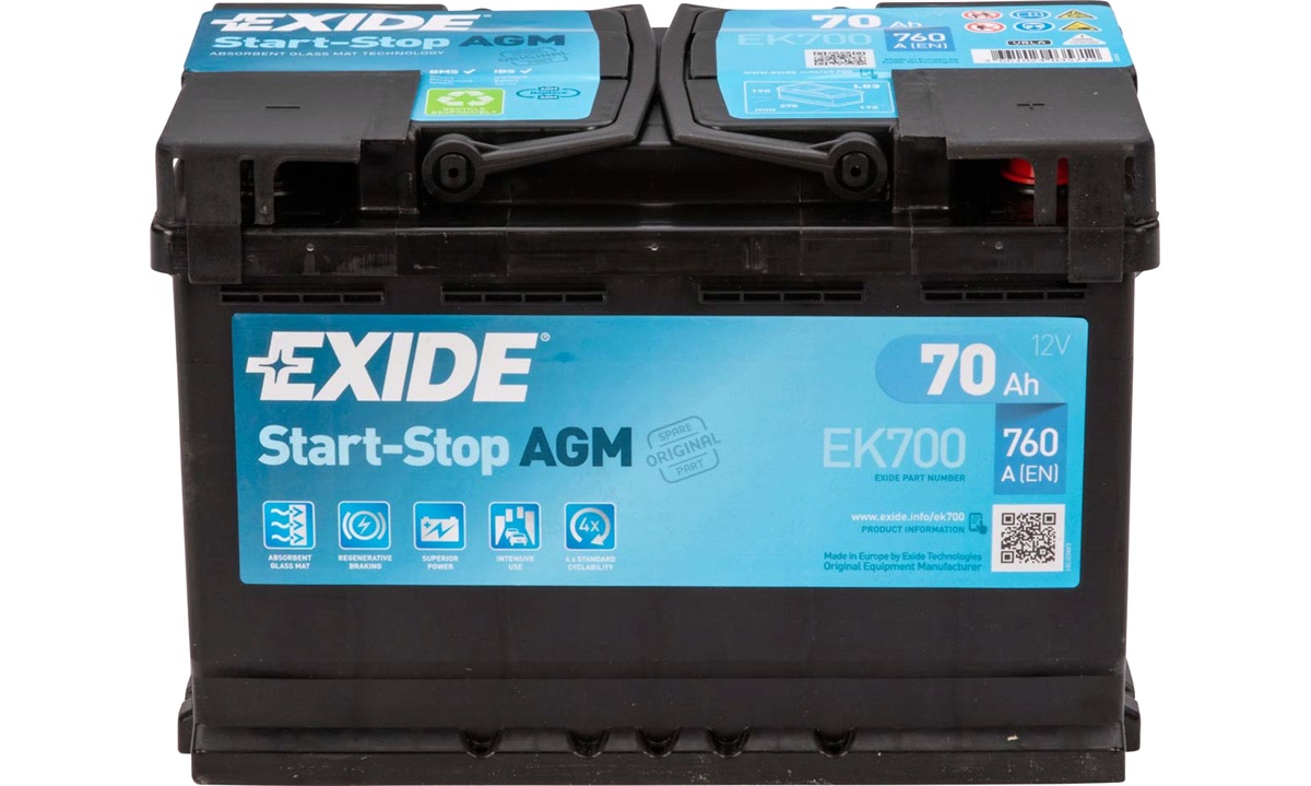 Exide Start-Stop AGM EK700 (70 A/h), 760A R+
